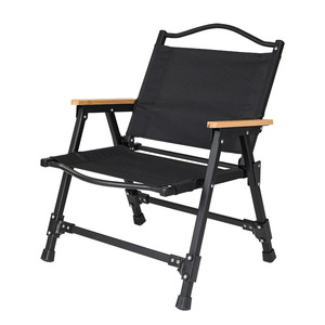 Chaise pliante d'extérieur portable en alliage d'aluminium, chaise de camping et de loisirs, chaise de jardin pliable, tube noir imitation bois - Product Image 1