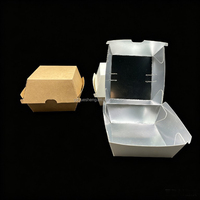 Boîtes à hamburgers biodégradables en carton kraft blanc plaqué aluminium, certification ISO9001, entièrement personnalisables pour la restauration, logo personnalisé