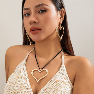 Diahe joias da moda amor exagerado colar fio de cera simples corrente de pescoço grande pingente de coração de amor colares de ouro para mulheres - Product Image 2