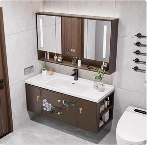 Meuble de salle de bain moderne en bois de noyer de style chinois, personnalisable avec un design de vasque de haute qualité et un miroir LED. - Product Image 4