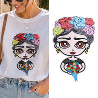 Patch brodé à sequins motif visage de dessin animé pour fille, thermocollant, accessoires de décoration DIY pour vêtements, chapeaux et sacs