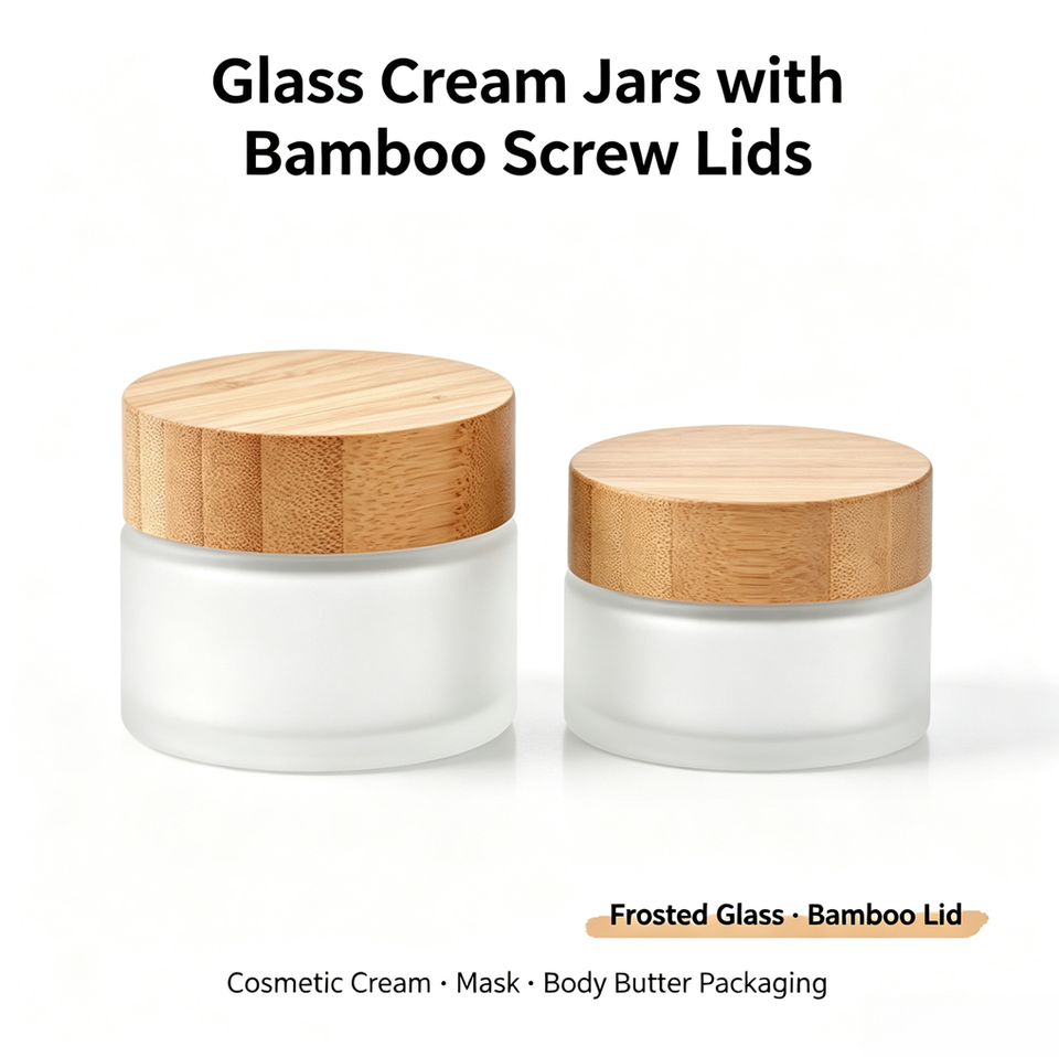 Window Forst Factory Stock 30g 50g Capacity Frosted Glass Jars with Bamboo Lids for ...
