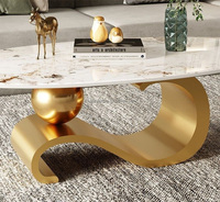 Table basse de luxe en acier inoxydable doré avec plateau en dalle de roche, table centrale pour la maison, l'hôtel, ensemble de table à thé design