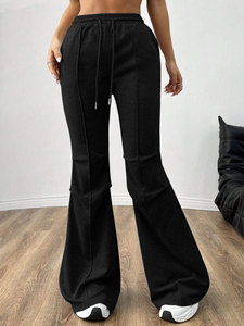 Women's Micro Flare Wide Leg Pants Summer Casual Drawstring Sweatpants with Front Seams Long <strong>Trousers</strong> - Product Image 2