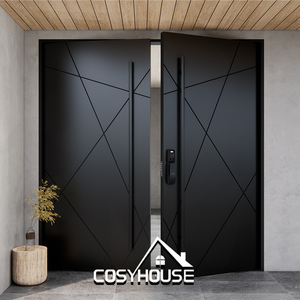 Puerta Principal Doble Arqueada de Lujo, Puerta de Entrada Exterior Moderna para Casa o Villa con Diseño Decorativo en Negro y Dorado - Product Image 4