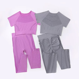 Conjunto Deportivo de Yoga <span class=keywords><strong>para</strong></span> Mujer, sin Costuras, de Secado Rápido, Top y Leggings, <span class=keywords><strong>para</strong></span> Correr, Entrenamiento, Transpirable, Venta al Por Mayor de Fábrica - Product Image 2