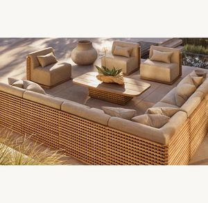 Muebles de Jardín Duraderos para Exteriores, Mesas de Centro de Madera de Teca con Marco de Celosía Curva - Product Image 2