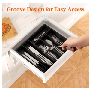 Silverware Organizer Lid Covered Utensil Tray Kitchen Drawer PP Plastic <b>Rectangle</b> Multifunctional Flexible Storage Box Spoons - Product Image 3