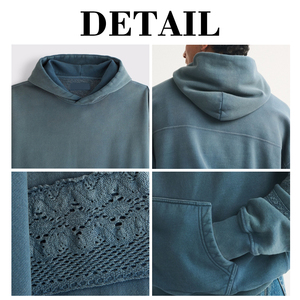Sudadera con Capucha KingSen OEM para Hombre, Invierno, 100% Algodón, Transpirable, con Encaje Bordado, Lavado a la Piedra, Impresión Digital Personalizada, Estilo Hip Hop - Product Image 6