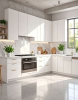 Meubles de cuisine de luxe blancs laqués brillants avec poignées dorées, armoires sur mesure modernes pour toute la maison, meubles de rangement domestique