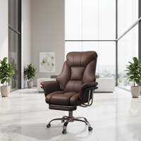 Chaise de bureau de direction de luxe confortable en cuir marron à dossier haut ergonomique avec repose-pieds, pivotante et réglable