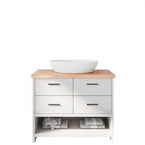 Bathroom <b>Vanity</b> Solid Wood 39.4x19.7 Inches Light Brown Finish With Drawers Modern Minimalist Design Floor Standing - Product Image 1