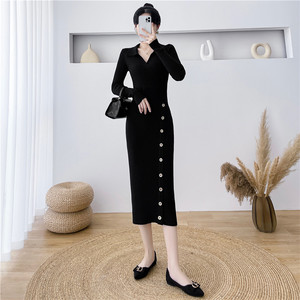 2024 mùa xuân mới đến V cổ dài tay áo mỏng phù hợp với đồng bằng Áo len dài - Product Image 5