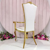 Meubles de mariage en or de luxe chaise en cuir accoudoir en acier inoxydable trône chaise de salle à manger pour la mariée et le marié