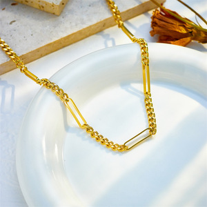 Geometric Chain Necklace Gold Titanium Steel Asymmetrical Design Party Fashion Jewelry - Product Image 2