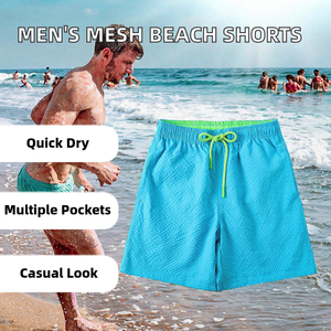 Shorts de Playa Azules de Secado Rápido para Hombre con Cordón Verde y Bolsillos, Bañador de Color Sólido, Diseño de Cintura Media, Logotipo Personalizado - Product Image 2