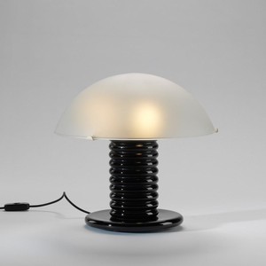 Lampe de table en verre en forme de champignon, base noire, lumière LED, éclairage de bureau à domicile, 30x30 cm, ampoule E27, commande par interrupteur - Product Image 1