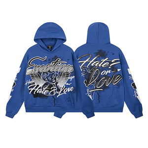 Felpa con Cappuccio Vintage Stile Streetwear Y2K da Uomo, Design Pesante con Graffiti Retrò MIXED EMOTION in Cotone - Product Image 3