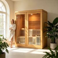 Sauna intérieur traditionnel en bois de pruche pour 4 personnes avec doubles bancs