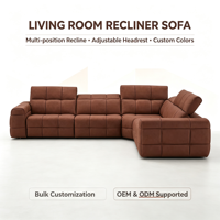 Maßgefertigtes L-förmiges Brotform-Sektionalsofa mit Lederbezug und Motorisierung für Wohnzimmer in Villen & Hotels