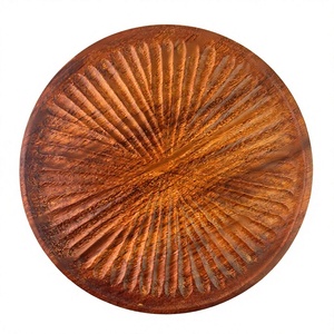 Wooden <b>Round</b> <b>Tray</b> Sunburst Design Natural Wood Decorative Kitchen Utensil Vietnam Made - Product Image 1