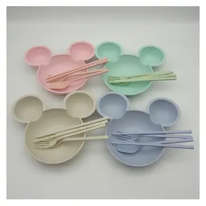 Food Grade Silicone Cartoon Mouse Shapebaby Plates Feeding Set Separate Chopsticks Forks Spoons Strong Suction Baby Plates