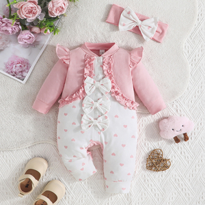 Traje de gateo de algodón con lazo y estampado de puntos para bebés niñas de 1 a 18 meses, de manga larga y combinación de colores, ideal para otoño. - Product Image 2