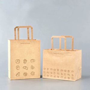 Wholesale Food-grade Recyclable Custom Logo Offset Printed Take-away Kraft Paper <b>Bags</b> with Hand Length Handles - Product Image 2