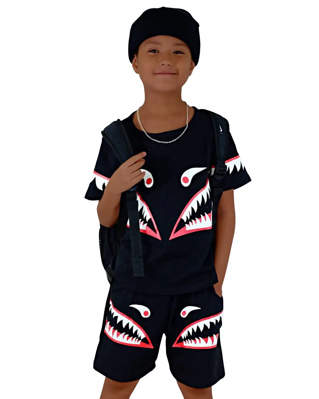 ملابس أطفال أوروبية وأمريكية تيشيرت للأولاد برسوم كارتونية مجموعة ملابس للأطفال مطبوع عليها أحرف Hip Hop مكونة من قطعتين