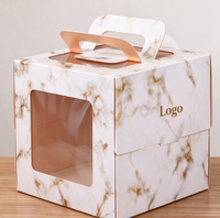 Boîte à gâteau personnalisée, nouveau design, biodégradable, qualité alimentaire, papier marbré or champagne, poignée, fenêtre transparente