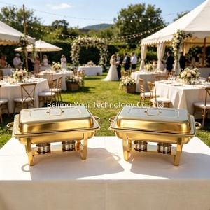 Plat de service pliable de luxe commercial entièrement doré 12L pour buffet de mariage à thème doré, café et réceptions VIP, chauffe-plats pour buffet de nourriture chaude - Product Image 2
