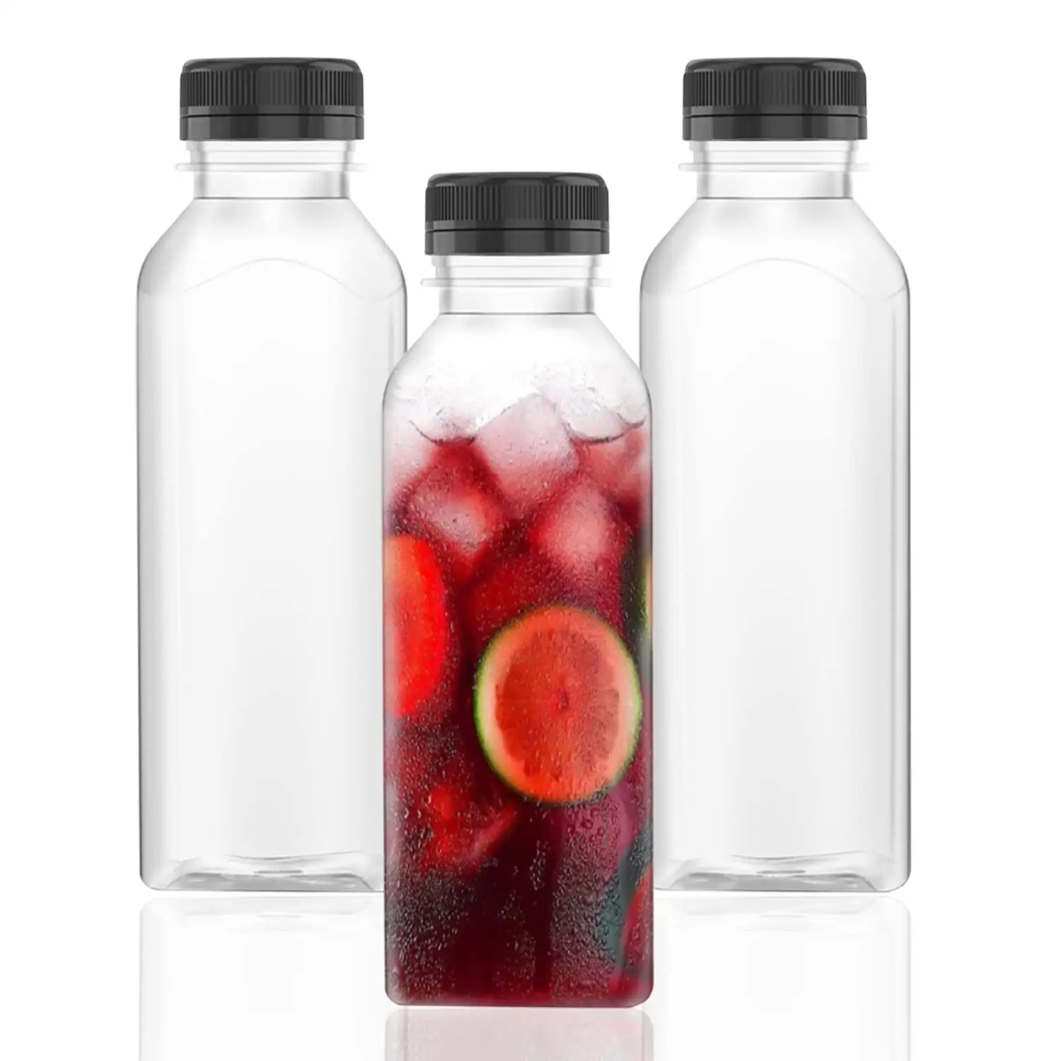 8oz 10oz 16oz boş yeniden kullanılabilir meyve suyu içecek kapları kurcalanmaya açık kapaklı Pet şeffaf plastik suyu şişeleri