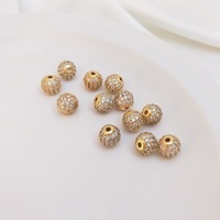 Perles rondes géométriques en micro-zircon complet de 6, 8, 10 mm, plaquées or, en laiton, perles libres, breloques pour accessoires de bijoux DIY