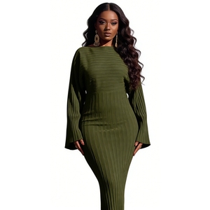 ชุดเดรสแฟชั่นผู้หญิงแขนยาวสีพื้นทรงเข้ารูปสำหรับฤดูหนาว - Product Image 4