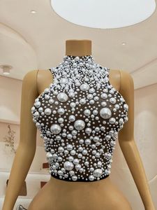 Débardeur sexy <span class=keywords><strong>sans</strong></span> manches transparent à perles, grande taille pour <span class=keywords><strong>femme</strong></span>, style bodycon, idéal pour club, soirée, DJ, chanteuse, corset, tenue de festival - Product Image 6