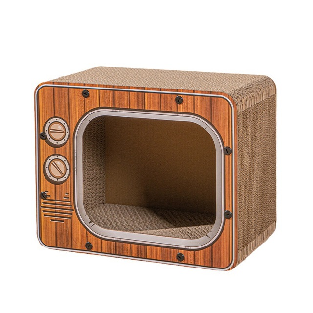 TV-Shaped Cube Wood Carton Halloween Corrugated Cardboard Pet Cat Box Lounge Furniture House Scratcher Box Tree Scratching Board