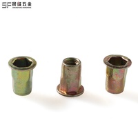 # 6 # 8 # 10 1/4 5/16 3/8  Mur Rivet Semi-Hex Profil Rendah dengan Ujung Terbuka, Baja Karbon Terpadu Warna Kuning Seng, Badan Heksagonal