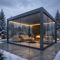 Pergola bioclimatique en aluminium avec éclairage LED et chauffage, toit à lames motorisées, gazebo pour balcon moderne et luxueux, vie en plein air