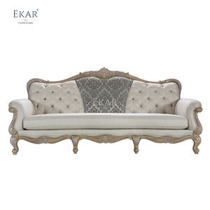 Canapé en bois sculpté à la main EKAR <span class=keywords><strong>Savoy</strong></span> Estate avec panneau central en damassé capitonné - Product Image 1