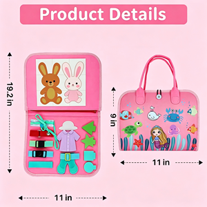 Funboxes - Livre d'activités Montessori en feutre <span class=keywords><strong>fait</strong></span> <span class=keywords><strong>main</strong></span> avec un adorable design d'éléphant - Livre éducatif précoce et silencieux pour les tout-petits - Product Image 3