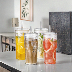Tasses BNTP réutilisables en verre transparent de 350 ml, durables, en forme de mini-carton carré, résistantes à la chaleur, anti-fuite, au design moderne - Product Image 2