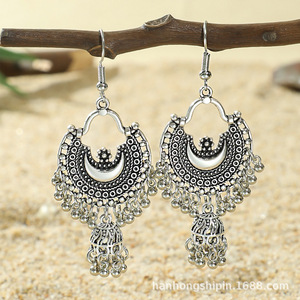 Bohemia Geometric Drop <b>Earrings</b> Antique Silver Plated Women's Fashion Dangle <b>Earrings</b> With <b>Tassel</b> Design - Product Image 1
