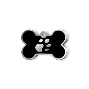 Medaglietta per animali domestici, piccola, nera, a forma di osso con impronta di zampa, per cani - Product Image 1