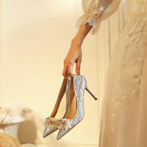 Chaussures de mariage confortables à talons hauts pour femmes, semelles fines, été, chaussures de mariage en cristal et strass pour femmes - Product Image 5