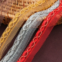 Ruban de bordure en dentelle maillée à chaîne perlée rétro en polyester pour robes, textiles de maison, chapeaux, vêtements, accessoires de rideaux DIY