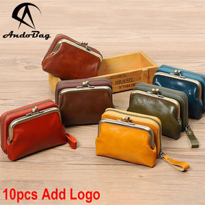 AndoBag Female Short Wallet Genuine Cow <b>Leather</b> <b>Ladies</b> Retro Coin <b>Purse</b> Card Holder Cowhide Storage Bag Fashion Wallets - Product Image 1