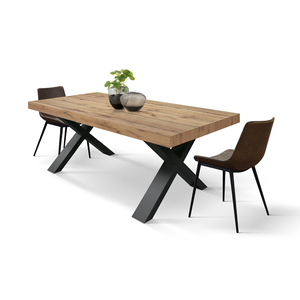 Extendable <b>Rustic</b> Oak <b>Dining</b> <b>Table</b> 180x90 With Black Crossed Legs Indoor Use - Product Image 4