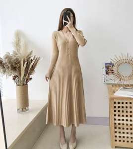 <span class=keywords><strong>Robe</strong></span> longue à manches longues à col en V de style français avec une taille cintrée <span class=keywords><strong>Robe</strong></span> de base en forme de A <span class=keywords><strong>Robe</strong></span> <span class=keywords><strong>pull</strong></span> pour femmes - Product Image 5