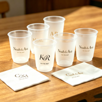 Gobelets en plastique transparent givré jetables avec couvercle, logo personnalisé, 6/8/9/16/24/9 oz, moulés par injection, fond plat en forme de U, échantillon gratuit