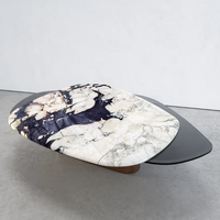 Table basse en marbre veiné blanc Dream Home avec plateau, base à double cylindre, en pierre naturelle, pour salon